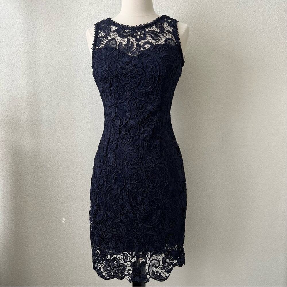 Soieblu Navy Blue Lace Sleeveless Sheath Dress